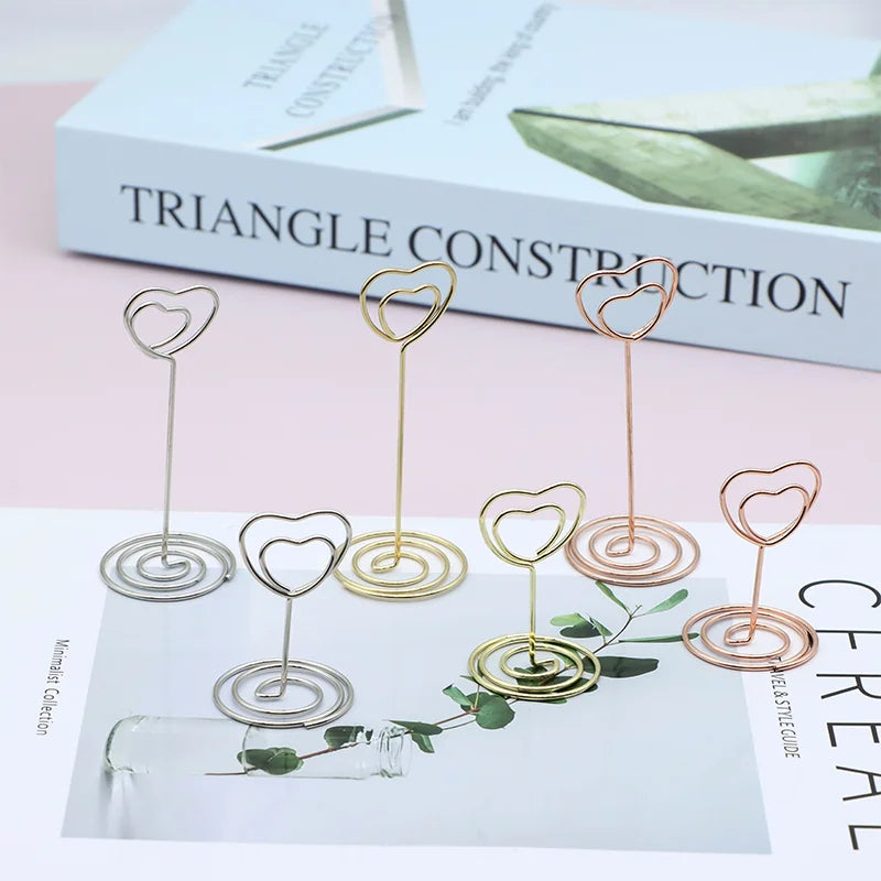 Classic Professional Spiral Heart-Shaped Silver Gold Metal Wire Holder Wedding Place Card Photo Clips Table Number Stand Low MOQ
