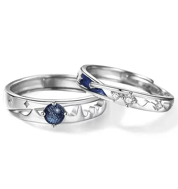 Fashion Jewelry Sterling Silver 925 Starry Sky Zircon Engagement Wedding Adjustable Couple Rings for Women Men Valentine's Day