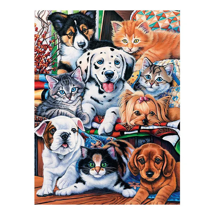 Ever Moment Diamond Mosaic Painting Embroidery Dog And Cat Animal Picture Mosaic Cross Stitch Art Room Decoration Gift 4Y2046