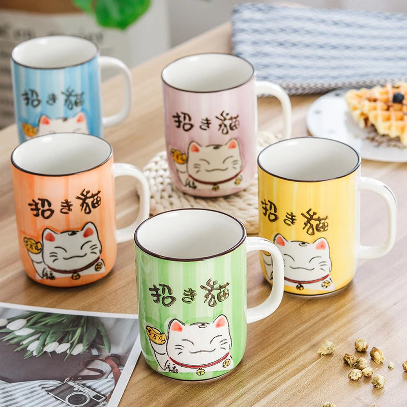 Wholesale Bulk Straight Fortune Cat Mug Ceramic Tea Cup Japanese Style Coffee Mugs