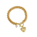 Stylish Cuban Chain 18K Gold Plated Bracelet Zircon Charm Smooth Ladies Geometric Heart-shaped Pendant Bracelet
