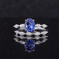 Starsgem 14K White Gold  Fashion Rings Lab Sapphire  and Moissanite Rings Combination Engagement Ring for Gift