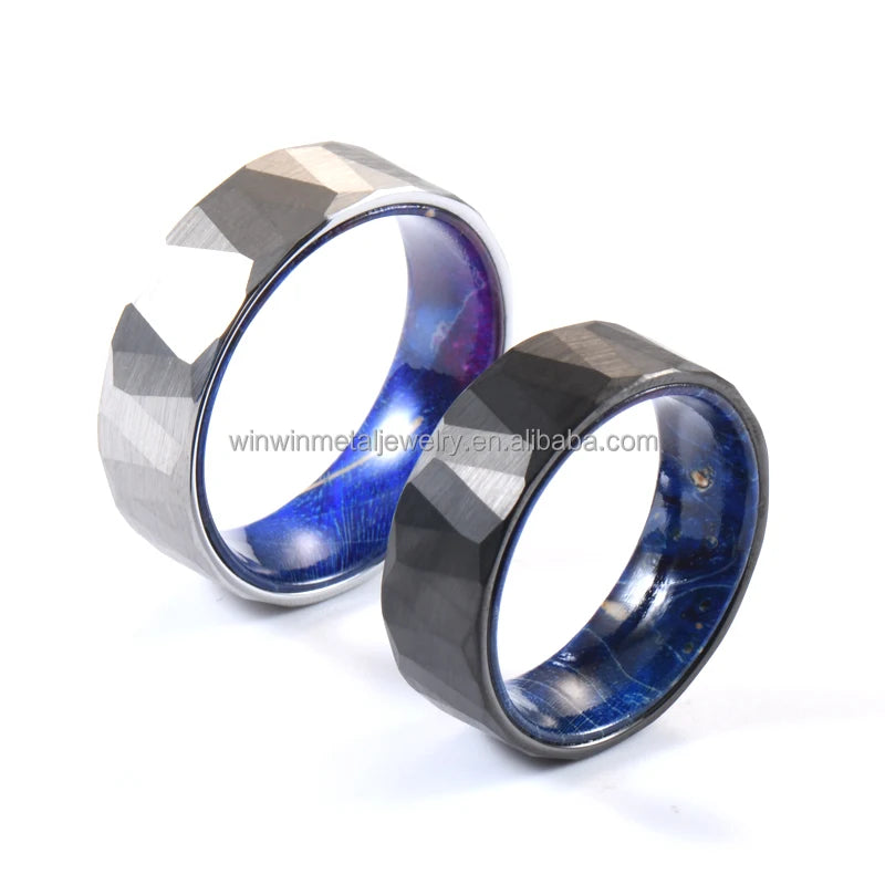 8mm Trendy Silver Black Tungsten Wedding Bands Engagement Rings for Men Women Blue Purple Box Elder Wood Inlay Tungsten Ring