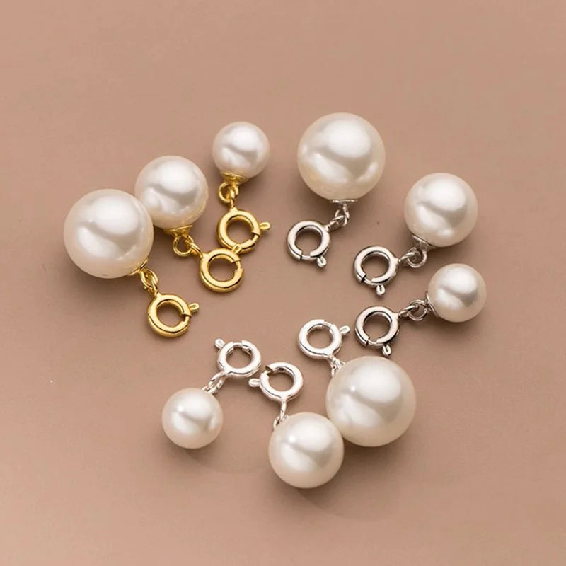 8mm 10mm 12mm Gold Plated 925 Sterling Silver Pearl Pendant Charm With Spring Clasp for Necklace Jewelry Making Accessories
