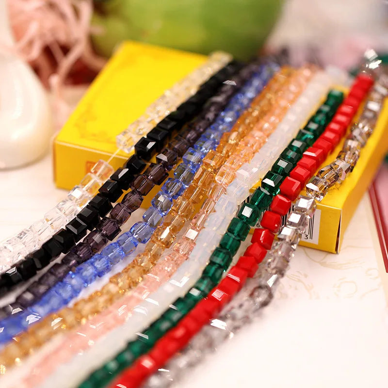 3mm Glass Beads Faceted Cube Square Crystal Loose Beads for Jewelry Making