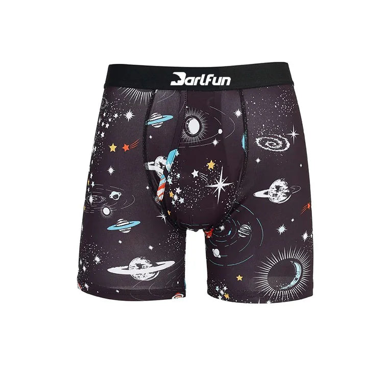 Wholesale Custom Plus Size Breathable Boxer Briefs Underwear Boxers Shorts Printed 3D Space Planets Front Open Crotch