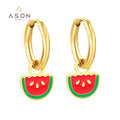 Ason Novel Design Fruit Pendant Earrings Small Watermelon Hoop Earrings Stainless Steel Enameled Accessories Wholesale