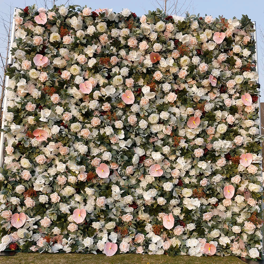 EG-A010 Wholesale Custom White  Wedding Supplies Decoration Rose Backdrop Silk Artificial Decorative Flower Wall