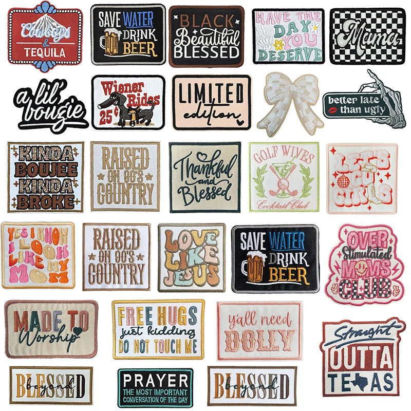 Wholesale Iron on Patches Mama Custom Designs Western Letters Embroidered Sew on Patch for Clothing Winner Stickers Logo Badges