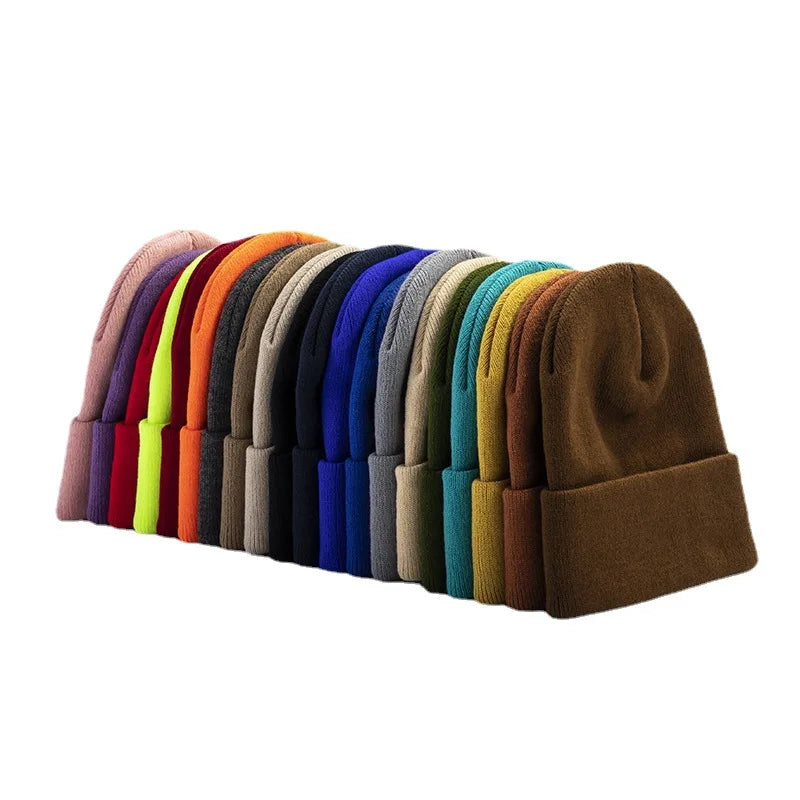 Fashion Chic 29 Solid Colors Chunky Stretch Knitted Beanie Beanies Knit Hat Rap Hip Pop Winter Hats with Custom logo Ski Cap
