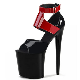 20cm Black Platform Large Sandals Thin Heel Pole Dance High Heels T-stage Model Walk Show Sandals Fish Mouth Leaky Toe Shoes