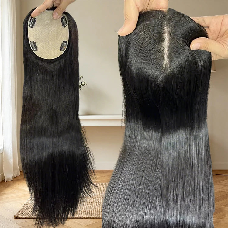 Best Selling Human Hair Topper for Women 20inches Natural Color Free Part Silk Base Hair Toppers