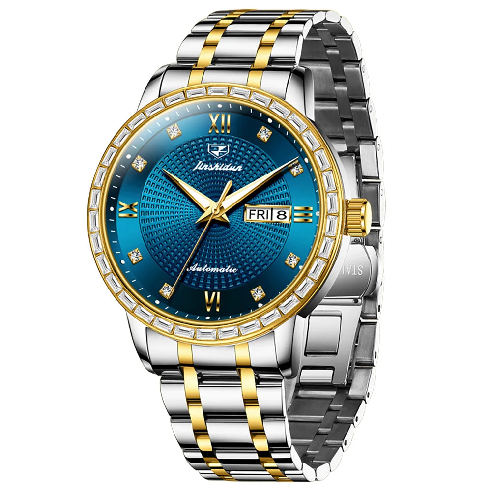 JSDUN 8959 Oem Custom logo Business Men Waterproof Luminous Gold Watch Stainless Steel Automatic Mechanical Watches for Man