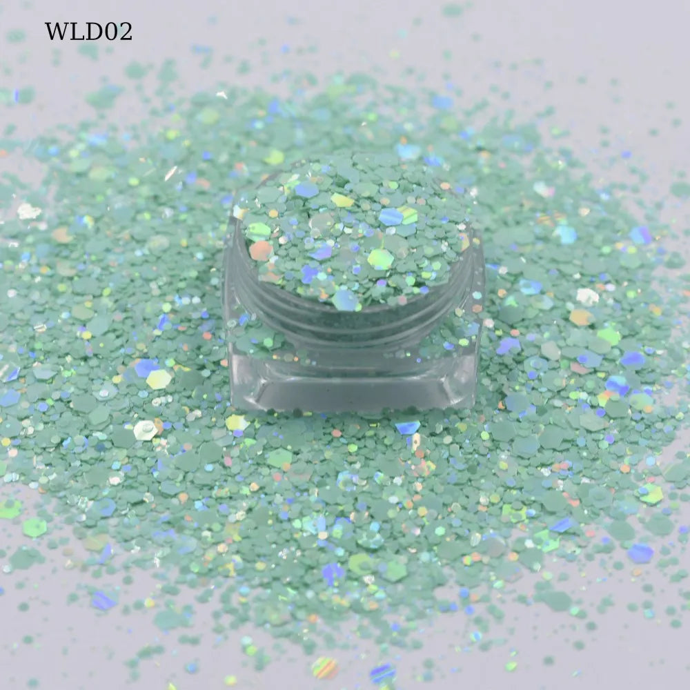 New Macaron Holographic Mixed Chunky Glitter Colorful Hexagon Shape Polyester Glitter for Nails Crafts Arts Painting Decorations