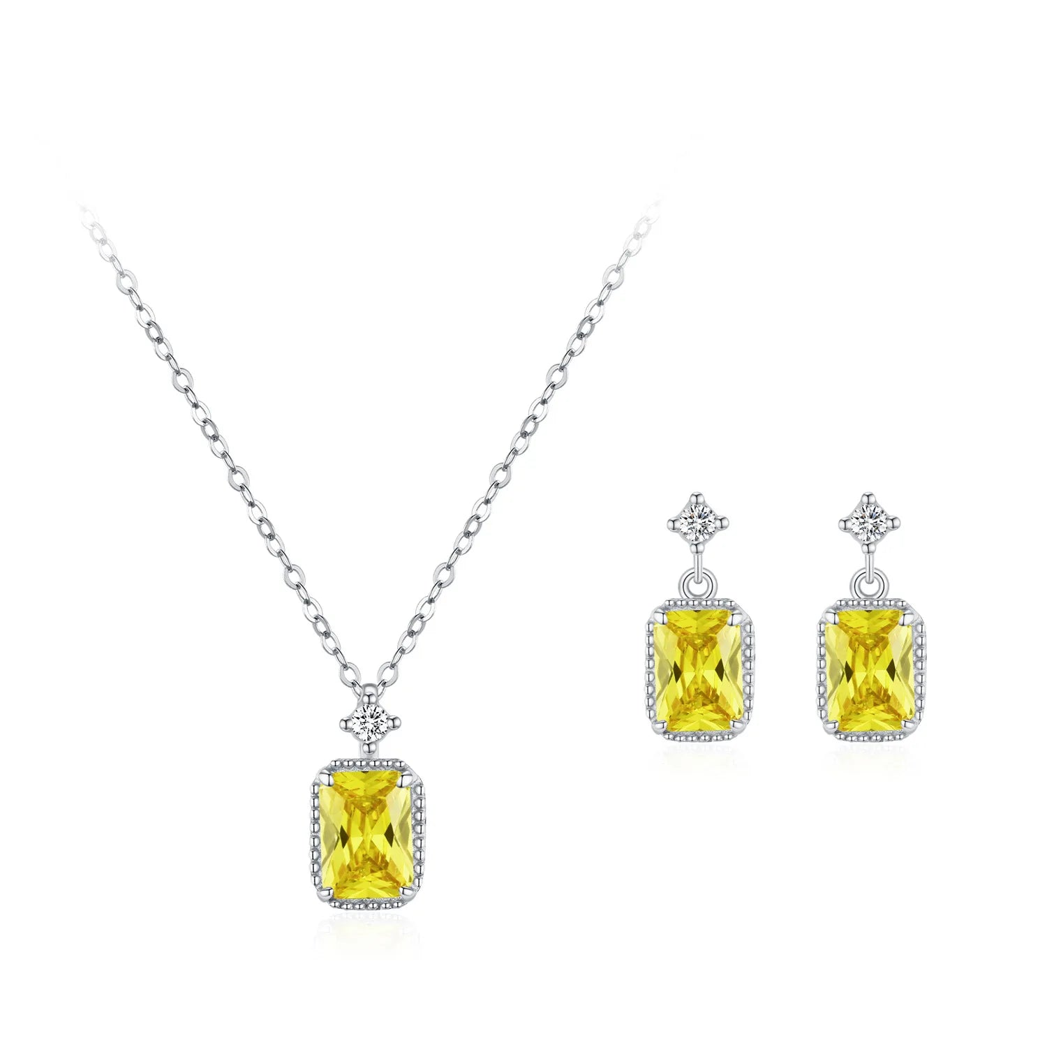 Light Luxury Boutique Jewelry Set S925 Silver Geometric square Zirconia Earrings Necklace 2pcs Set for Valentine's Day Gifts