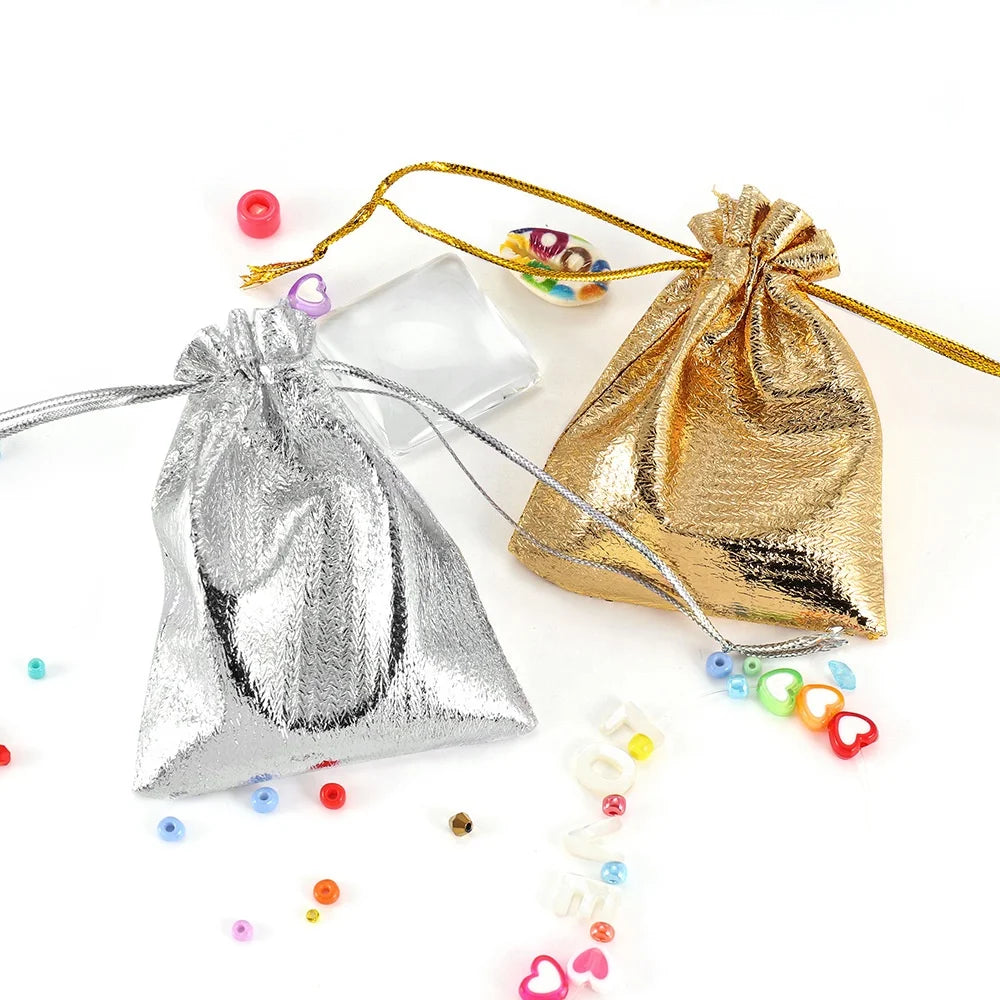 Adjustable Jewelry Packing Fabric Bag Silver Gold Colors Drawstring Wedding Storage Pouches for Party Candy Gift Bags