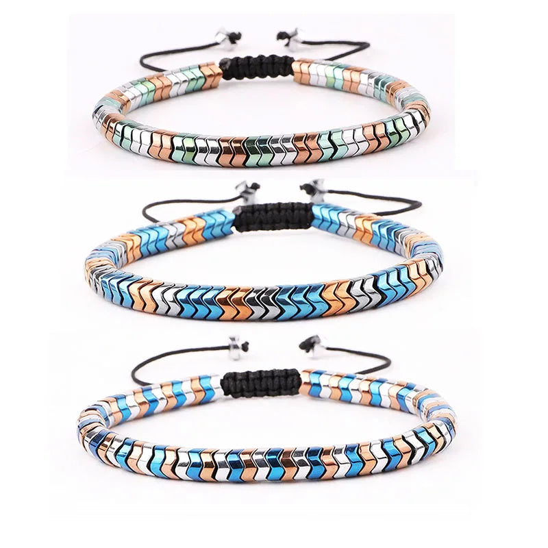 New Design Colorful Wave Hematite Beads Handmade Cord Braided Beads Macrame Bracelet Men Women JBS11284