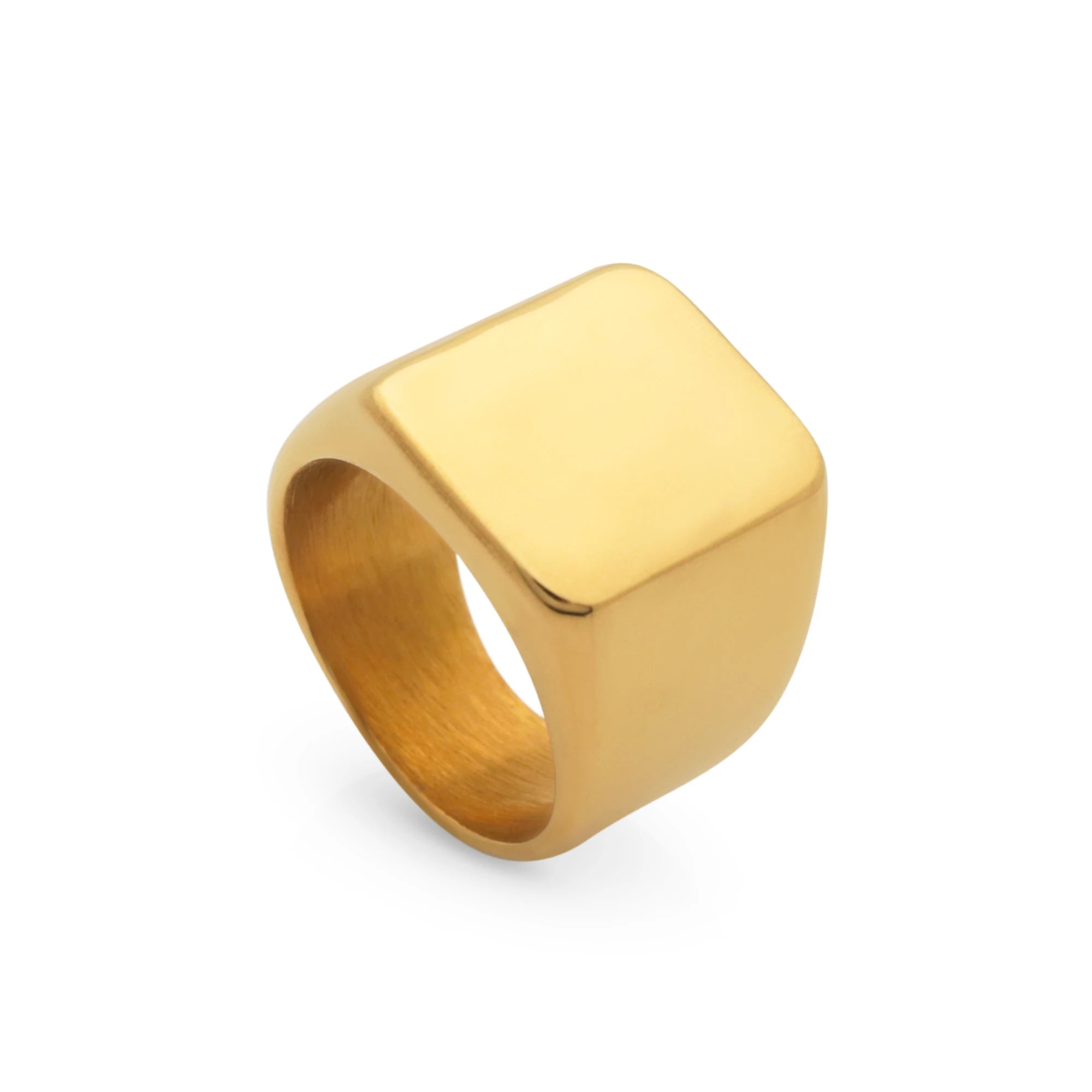 Chris April in Stock Fashion Jewellery PVD Gold Plated 316L Stainless Steel Glossy Signet Band Ring for Men