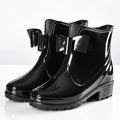 Women's New Solid Colour Cute Bow Rain Boots Sweet Elegant Ladies Waterproof Casual Shoes Non-slip Thick-soled Rain Boots