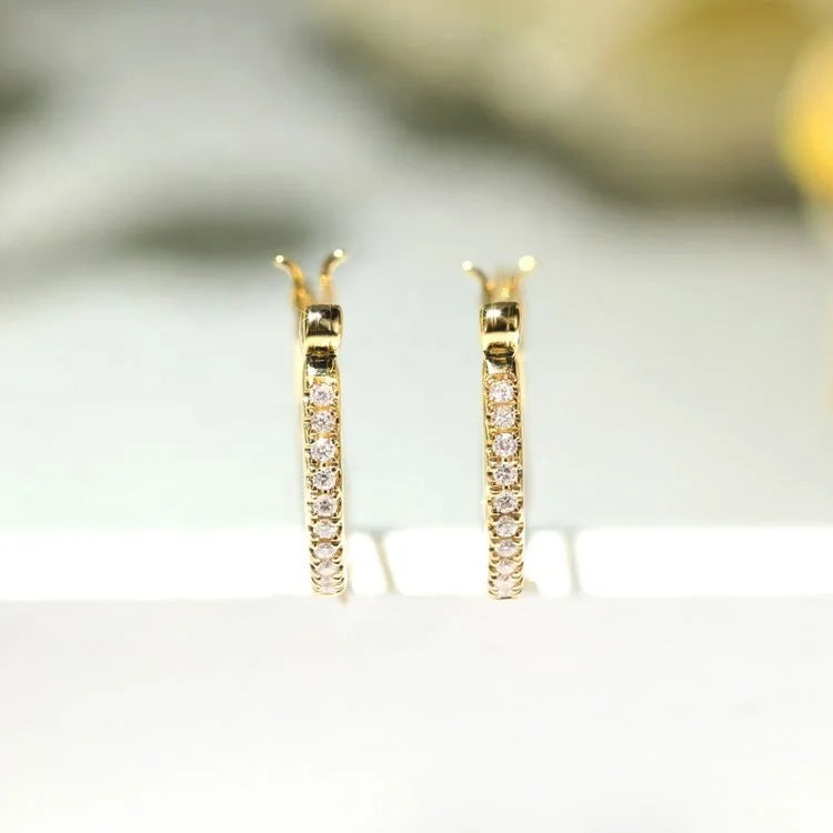 Custom Minimalist Jewelry Diamond Hoop Earrings 18K Gold Hypoallergenic Huggie Earrings for Ladies