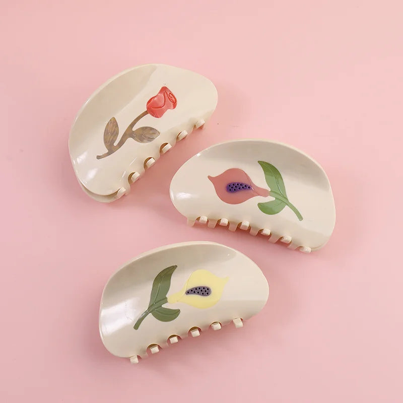 Midairy Korean Elegant Temperament Splicing Rose Flower Acetate Shark Hair Claw Clip  Accessories for Girls 5050 5051