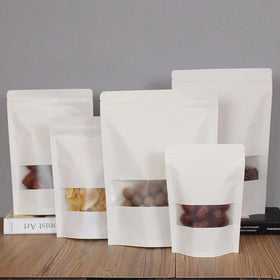 Manufacturer Custom Printed Logo Recyclable White Kraft Paper Bag Window Zipper Lock for Sugar Pet Food Storage Packaging