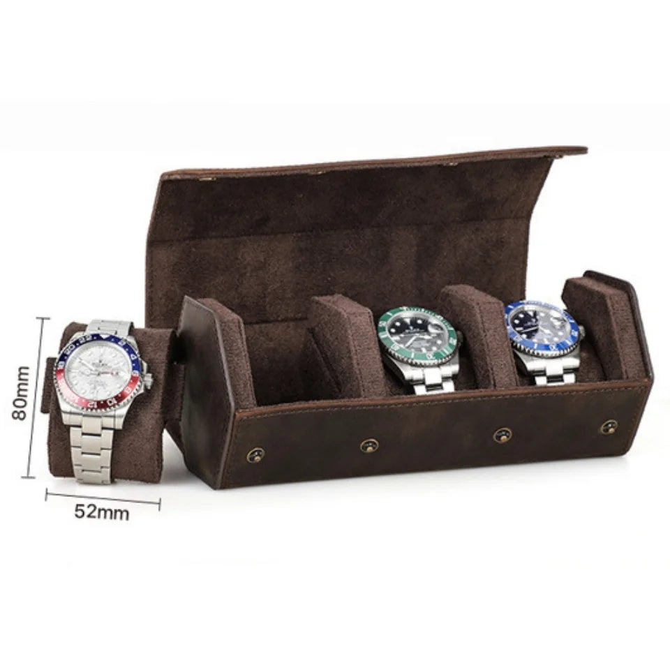 Handmade 3 Slots Custom Roll Watch Packaging Box Vintage Luxury Leather Watch Box