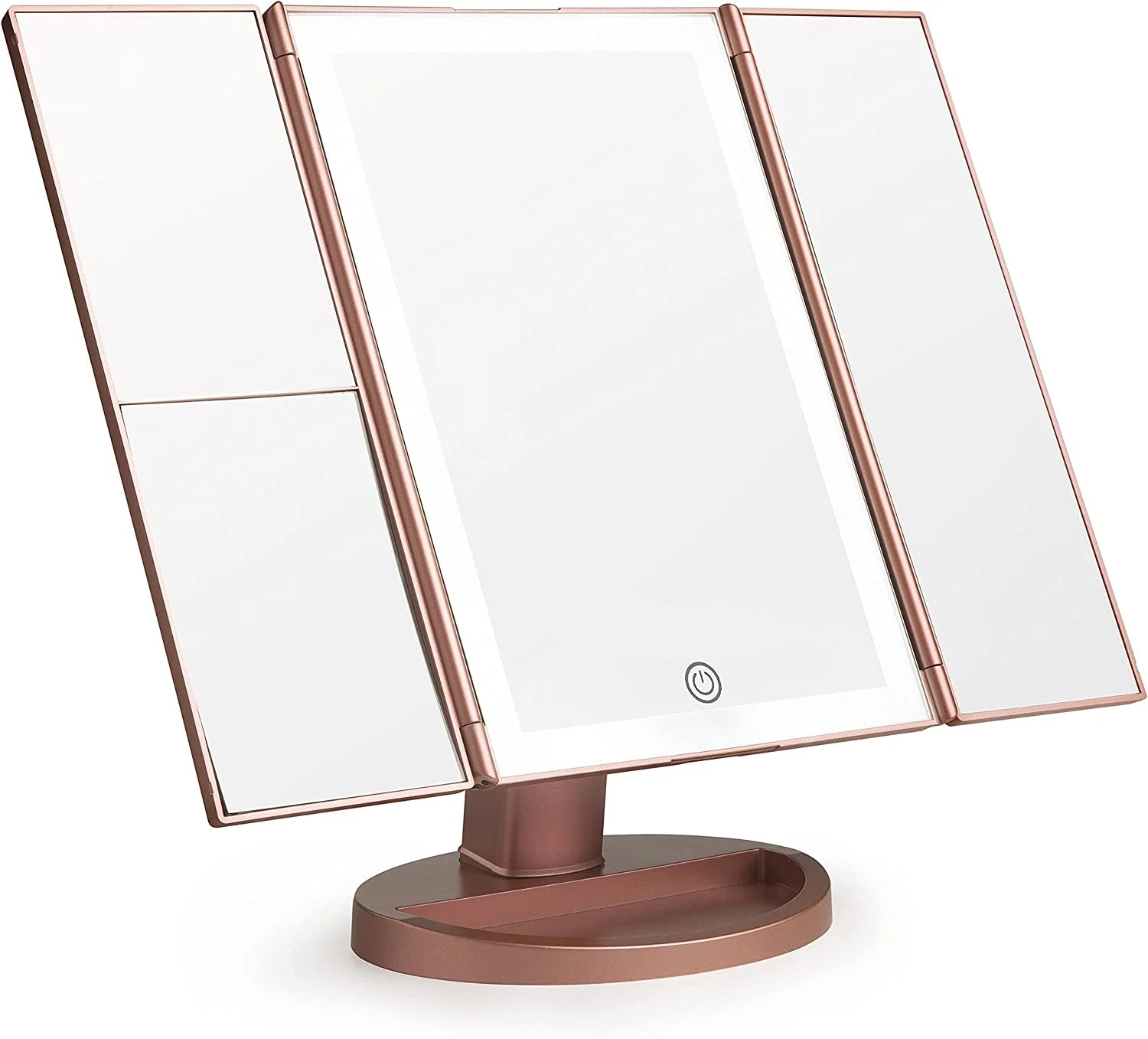 New Portable Desktop LED Tri-Fold Cosmetic Mirror with Lights Touch Switch Magnification for Women's Daily Makeup