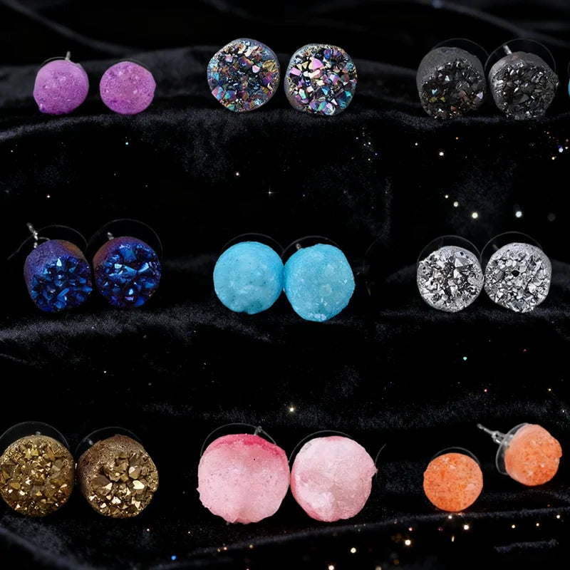 Natural Agate Stud Earrings for Women Crystal Electroplated Natural Style Geode Earrings Jewelry Gifts