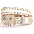 New Fashion Shiny Bling Bling Diamond Belt Studded Rhinestone Jeans Belt with Eyes Shape Buckle Punk Western Cowboy Cowgirl Belt