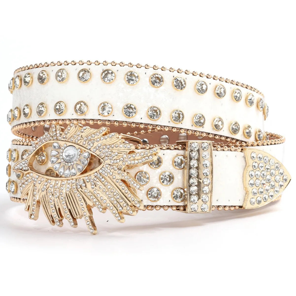 New Fashion Shiny Bling Bling Diamond Belt Studded Rhinestone Jeans Belt with Eyes Shape Buckle Punk Western Cowboy Cowgirl Belt