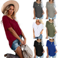 Hot Selling V-neck Solid Loose Short Sleeve T-shirt for Women Custom Design