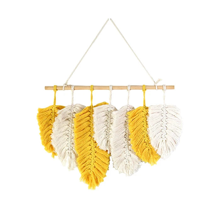 Dropshipping Handmade Macrame Wall Hanging Feather Cotton Woven Leaves Headboard Door Porch Hangings Boho Decor Wall Tapestry
