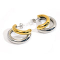 18K Gold Plated Stainless Steel Jewelry Mixed Color Double C-shaped Hoop Earrings Waterproof for Woman Earrings E251682