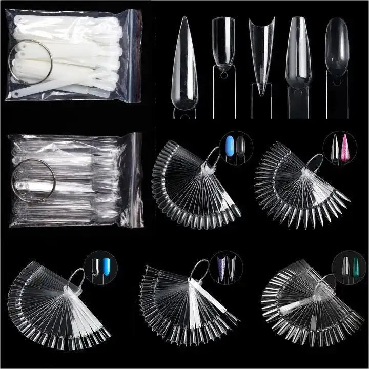 Custom High Quality 50pcs Natural Clear White Nail Tips Display Nail Gel Polish Practice Swatch Color Chart for Salon