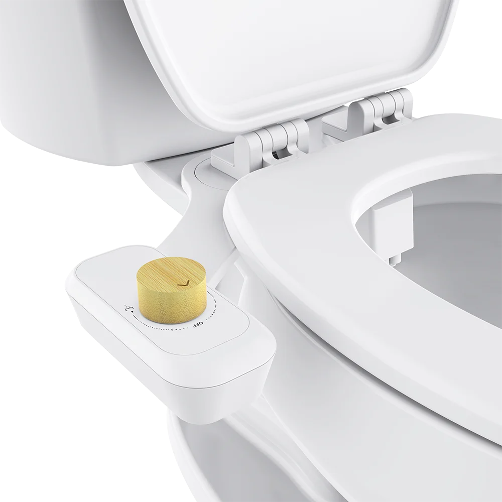 Modern White Plastic Fresh Water Spray Bidet Toilet Seat Attachment Dual Nozzle Non-Electric Mechanical Floor Mounted Vertical