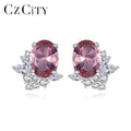 CZCITY 925 Sterling Silver New Design Flower Earrings Morgan Stone Pink Crystal Wedding Earring Stud