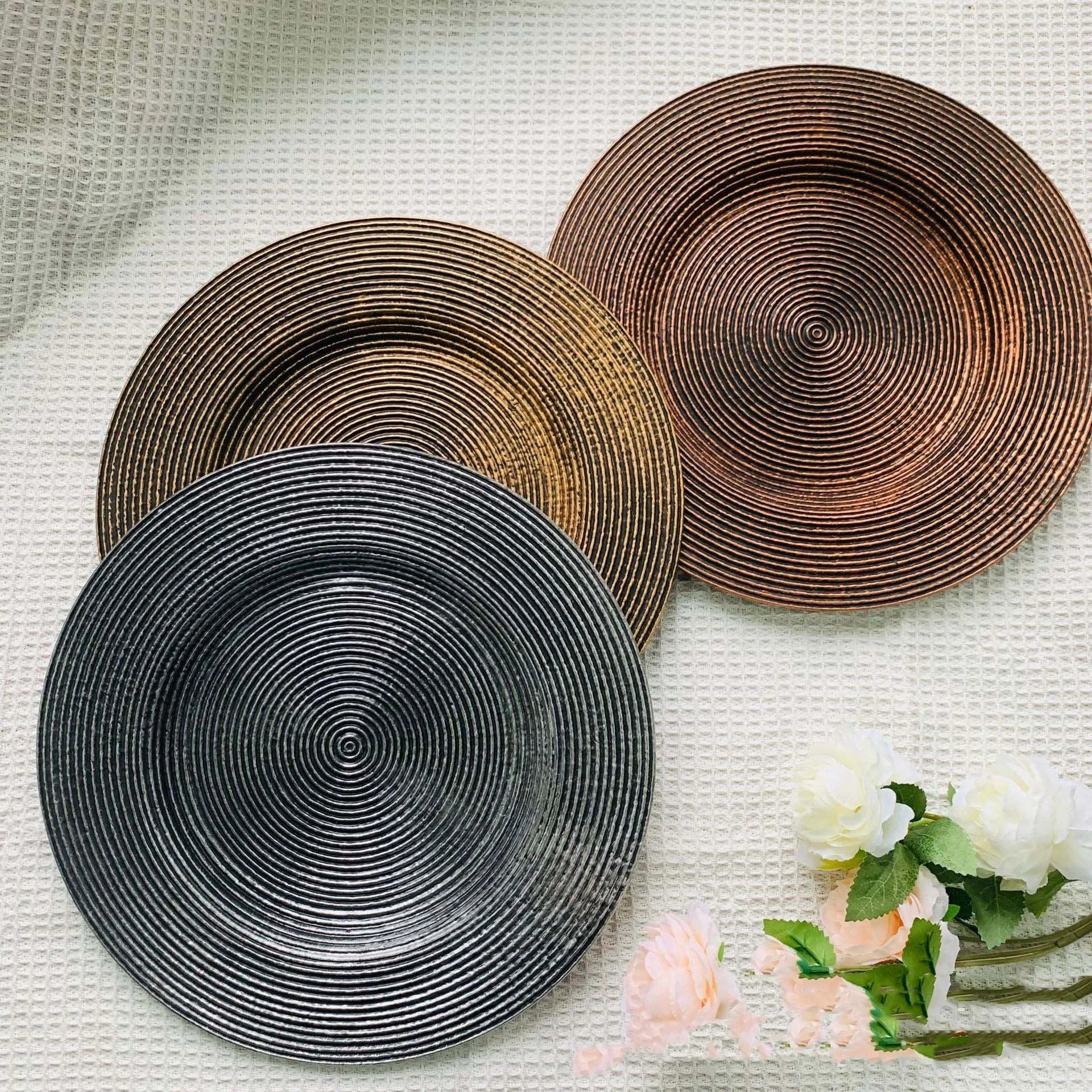 2 Sizes 3 Colors Round Regular Pattern Vintage Distressed Multipurpose Platters Fruit Bowl Tray Decorative Charger Plates