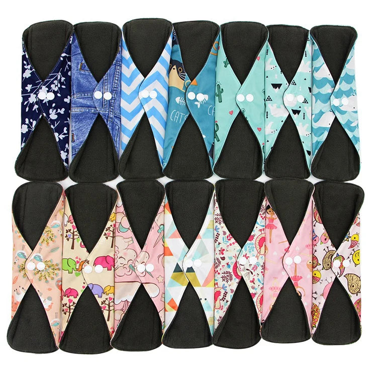 OEM Comfort Washable Reusable Sanitary Napkins Menstrual Woman Pad Cloth Bamboo Charcoal Panty Pads