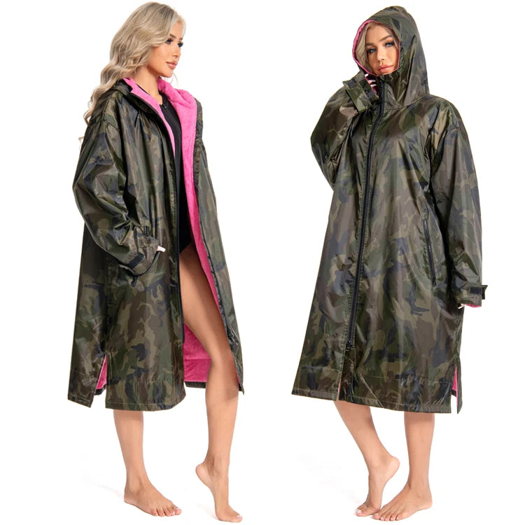 Custom Logo Outdoor Changing Robe Drying Swimming Robe Waterproof Surfing Poncho Coat Men Kids Camouflage Hooded Swim Parka