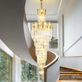 Large Modern Crystal Chandelier for Staircase Luxury Amber Smoky Gray Home Decor Hanging Light Fixture Long Hall Lobby Led Lamp