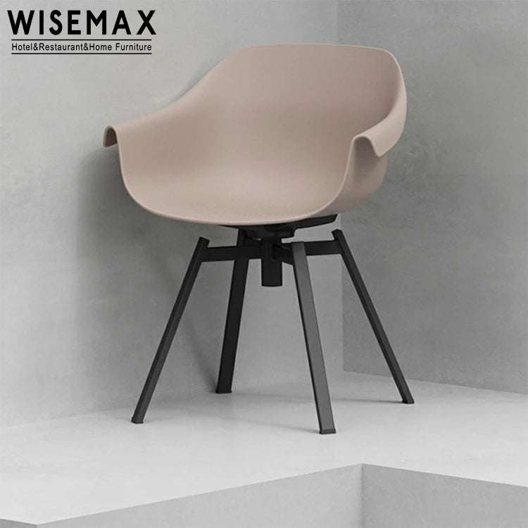 WISEMAX FURNITURE Modern Dining Room Furniture Black Office Chair Curved Backrest PP Plastic Dining Chair with Swivel Metal Base