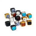 Personalized Stainless Steel Natural Stone Zircon  Rings Trendy Jewelry Wholesale Tiger Eye Turquoise Black Obsidian Men Rings