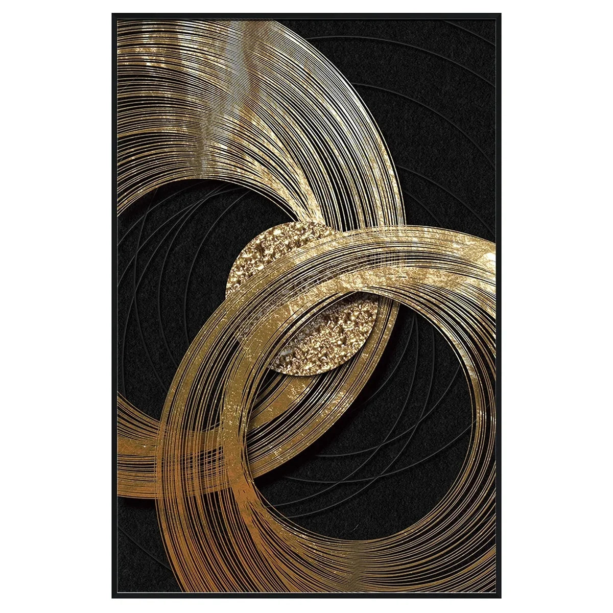 Abstract Wall Art Decor Gold Circle Crushed Diamond Crystallized Porcelain Painting for Living Room Decoration