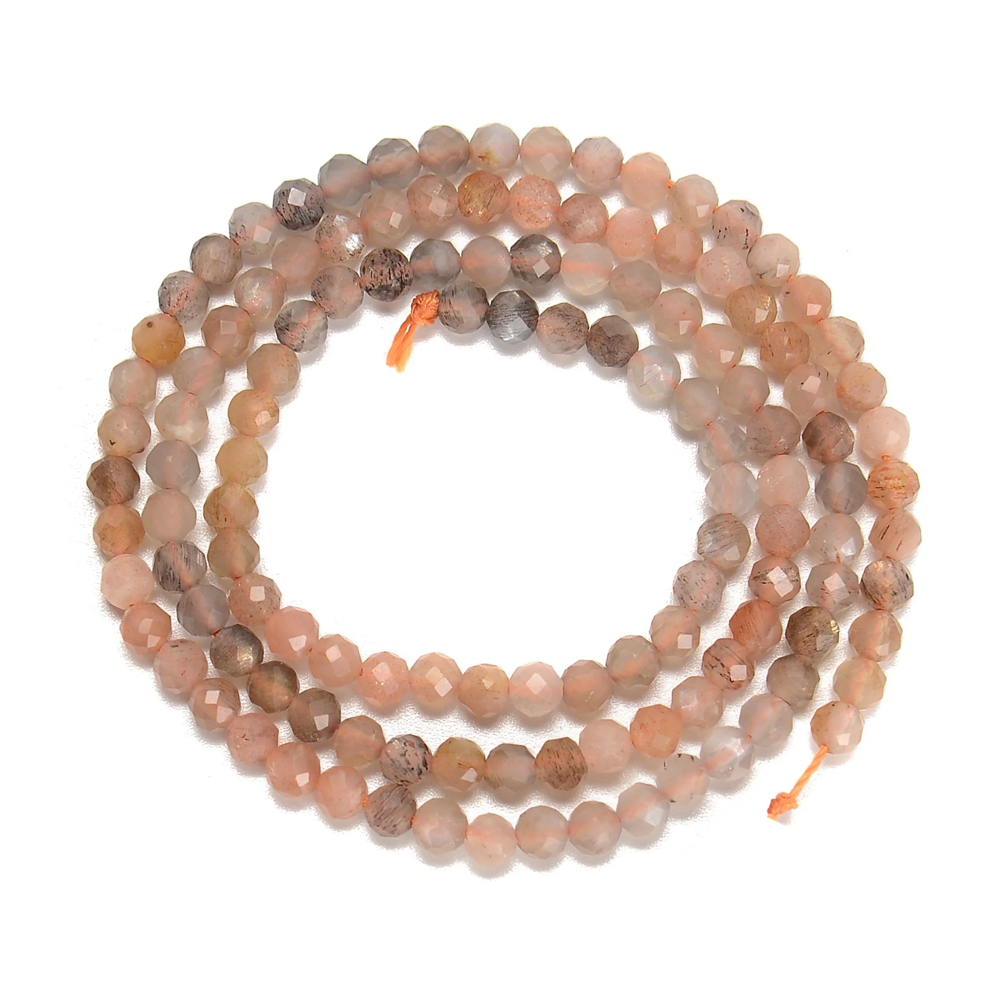 3mm 4mm 6mm Natural Gradient Peach Grey Moonstone Lepidolite Fluorite Red Tourmaline Ruby Facet Faceted Round Gemstone Beads