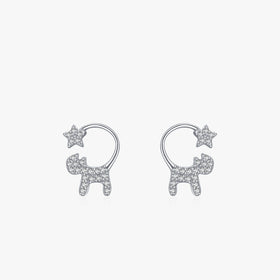 Ailmay Cute Cat Earrings 925 Sterling Silver Mini Lovely Star Stud Earrings for Women & Girls Jewelry Party Gift