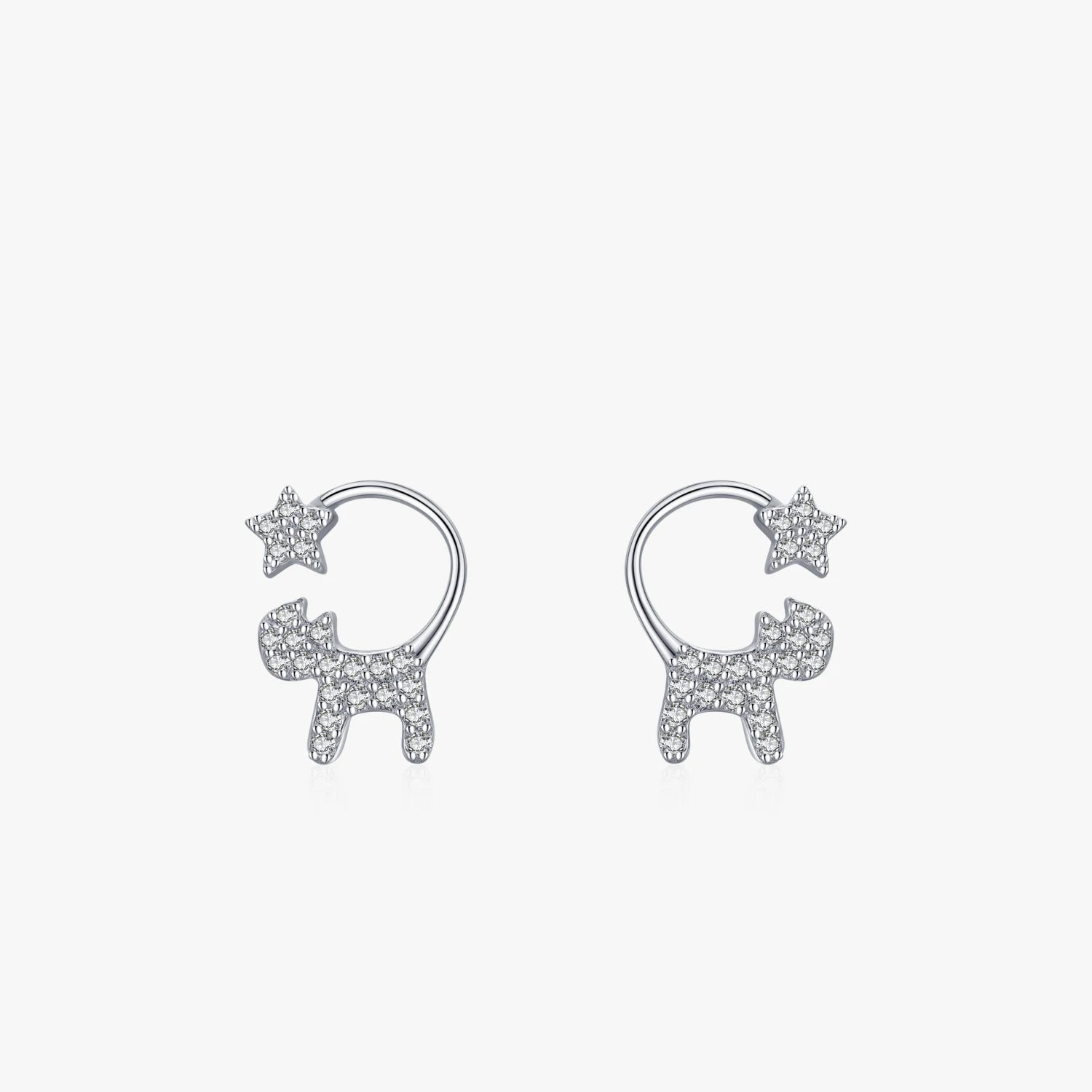 Ailmay Cute Cat Earrings 925 Sterling Silver Mini Lovely Star Stud Earrings for Women & Girls Jewelry Party Gift