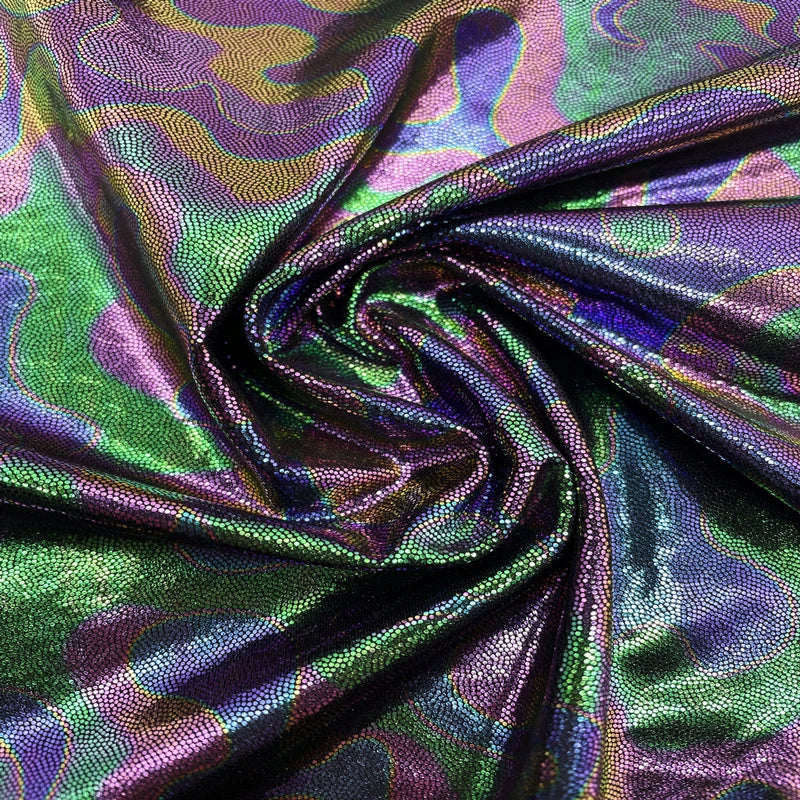 PU Foiled Stretch Leather Fabric Women's Fashion Shiny Elastic Faux Leather Textile Metallic Foil Print Breathable Woven Girls