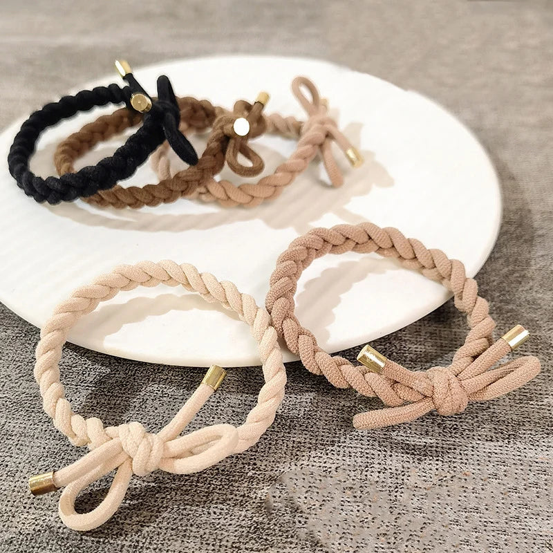 Women Soft Plaited Hair Scrunchies Girls Bows Elastic Hair Rubber Bands Children Thick Braided Hair Ties Ponytail Holders