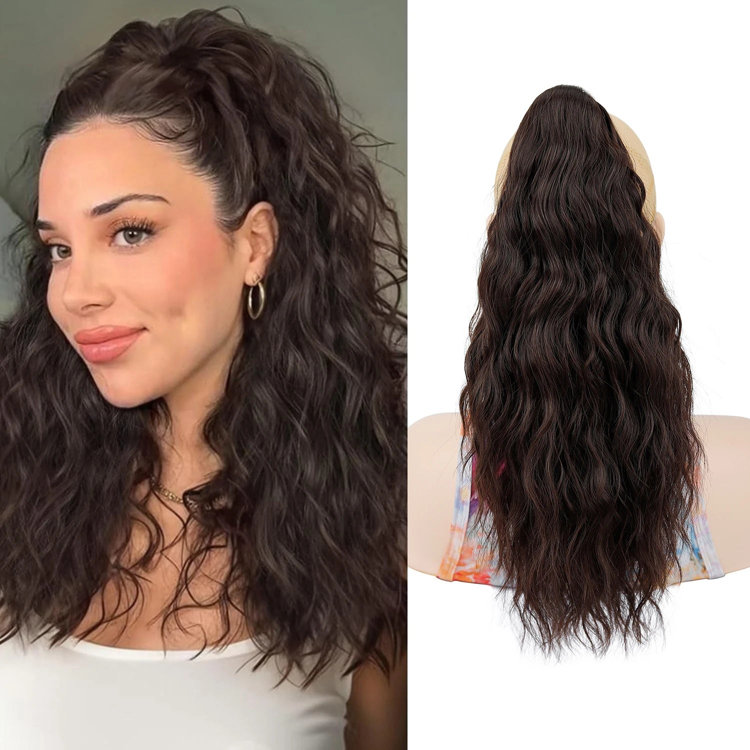 16" Curly Wavy Pony Tail Claw Clip on Ponytail Extension Fluffy Natural Looking Synthetic Hair Piece for Women
